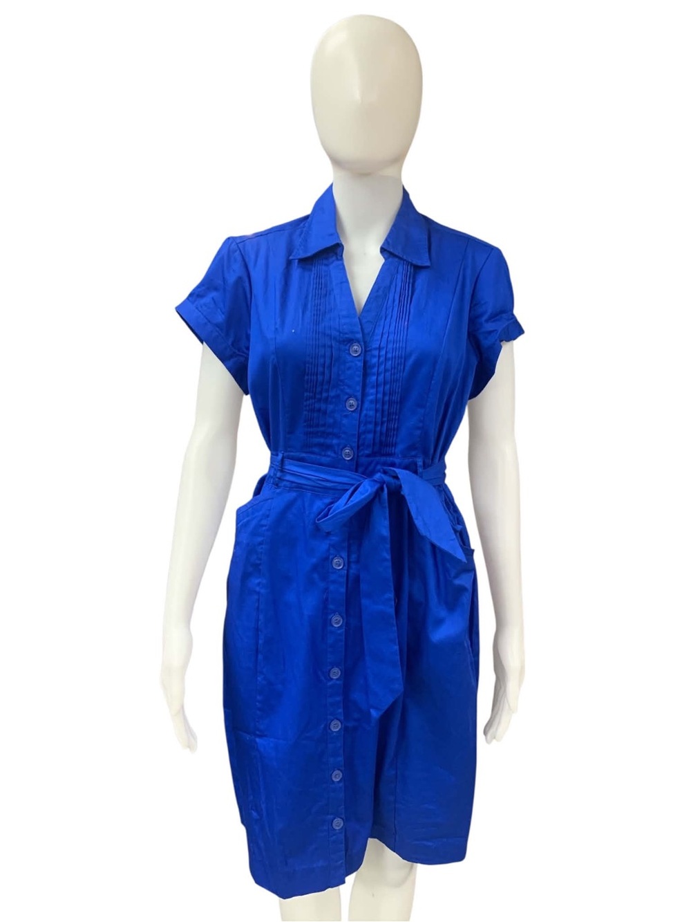 Reitmans NWT Electric Blue Button-Front Shirt Dress with Tie Waist Size M